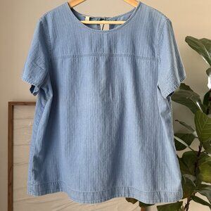 Women's TALBOTS Blue Chambray Peasant Top Shirt Blouse Size Large L